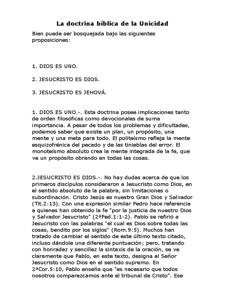 La Doctrina Bíblica de La Unicidad | PDF | Cristo (título) | Profecía
