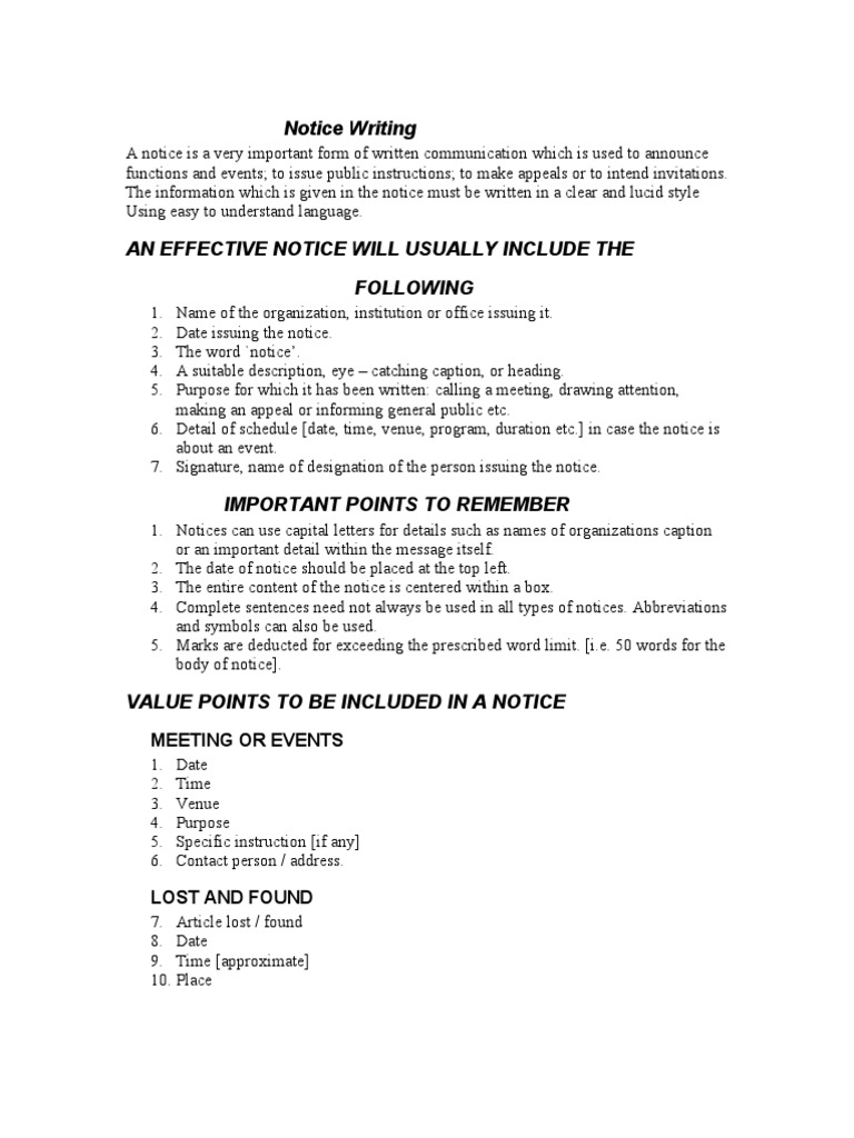 Rules for effective Notice Writing