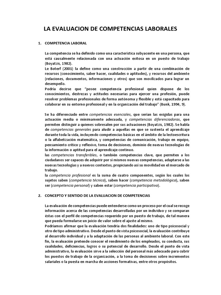 La Evaluacion de Competencias Laborales | PDF | Evaluación | Comportamiento