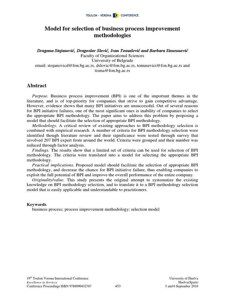 BPI Methodology Selection Model | PDF | Business Process | Lean ...