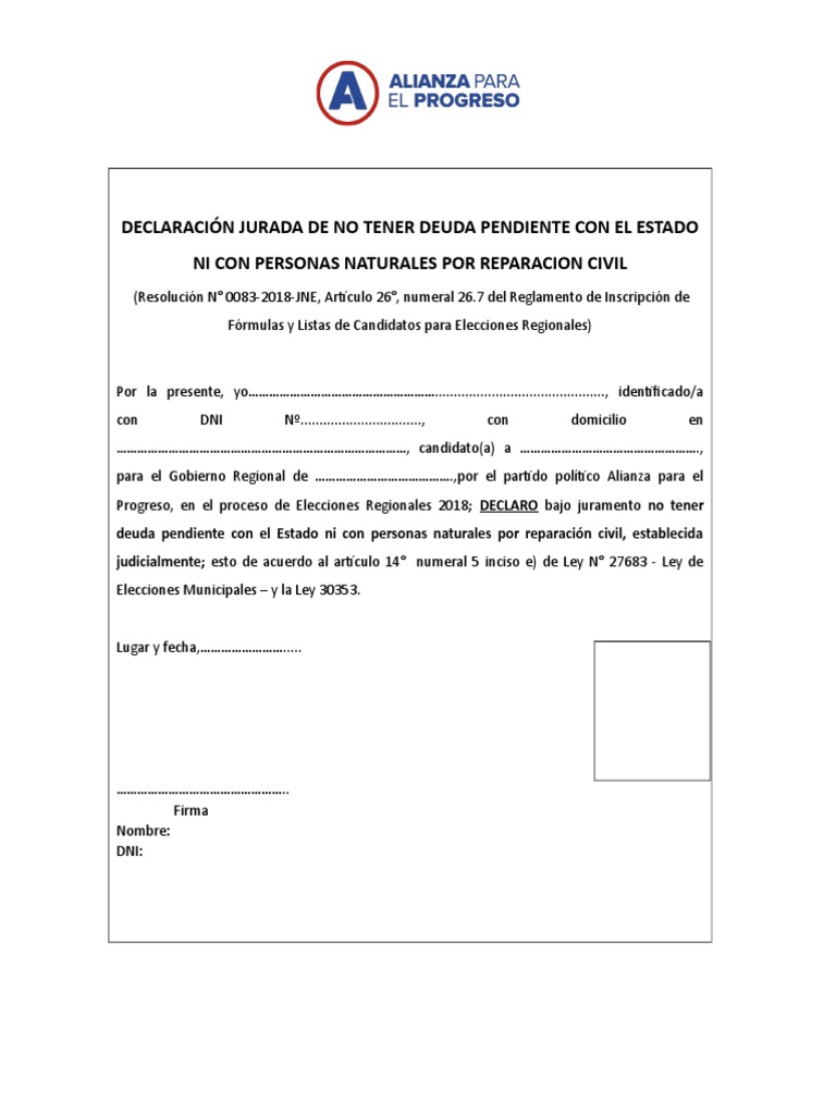 Declaración Jurada de No Deuda Pendiente | PDF | Finanzas y dinero