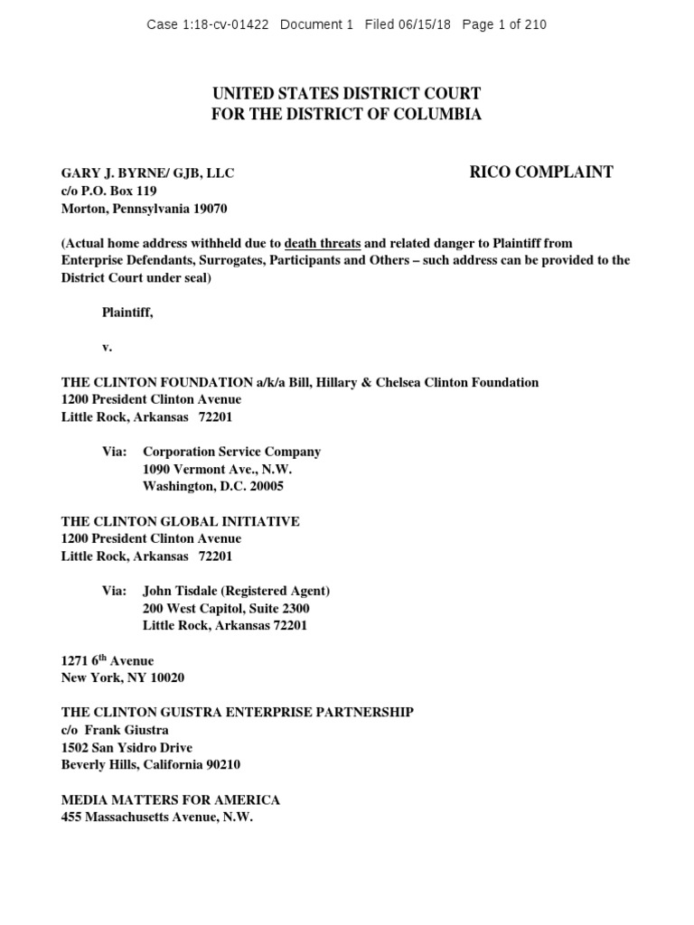 RICO Complaint Against Clinton Entities | PDF | United States Foreign ...