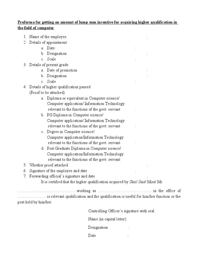 Lump Sum Incentive Proforma for Higher Qualification | PDF | Career ...