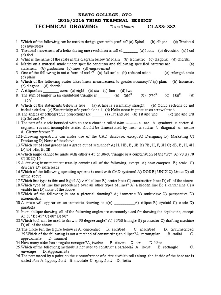 Technical Drawing Class Ss2 Nesto College, Oyo 2015/2016 Third