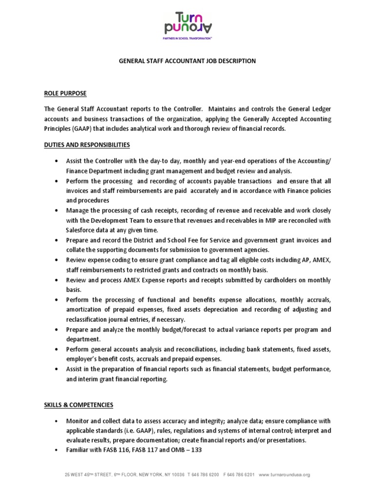 General Staff Accountant Job Description Example PDF Expense Accounting