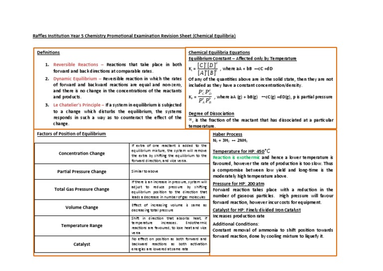 Year 5 Chemistry: Chemical Equilibria Guide | PDF | Chemical ...