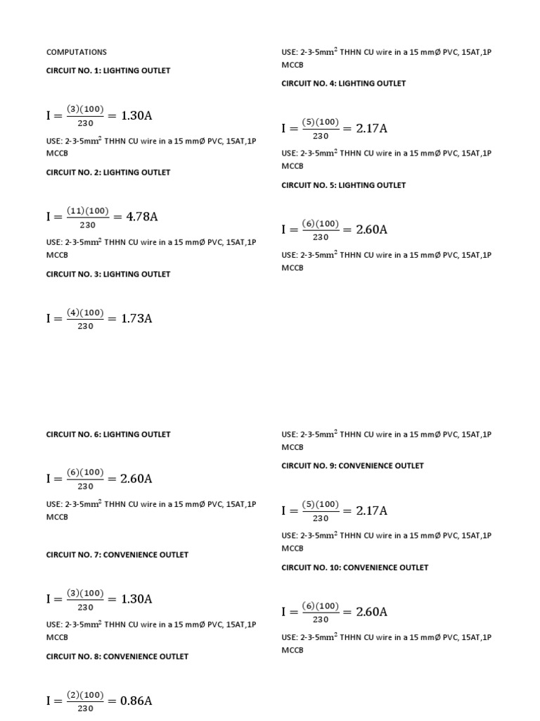 I 1.30A I 2.17A Circuit No. 1 Lighting Outlet Circuit No. 4 Lighting Outlet PDF Electric