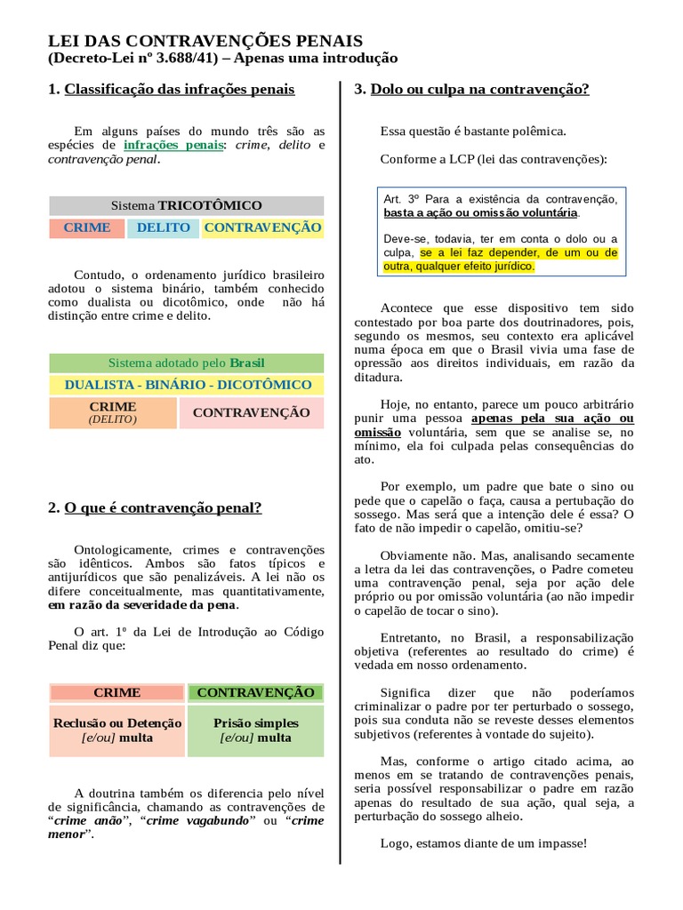 Entendendo a Contravenção Penal | PDF | Intenção (Direito Penal ...