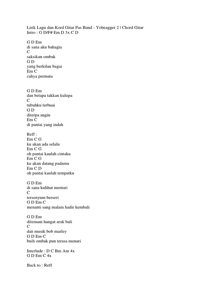 Lirik Lagu Dan Kord Gitar Pas Band