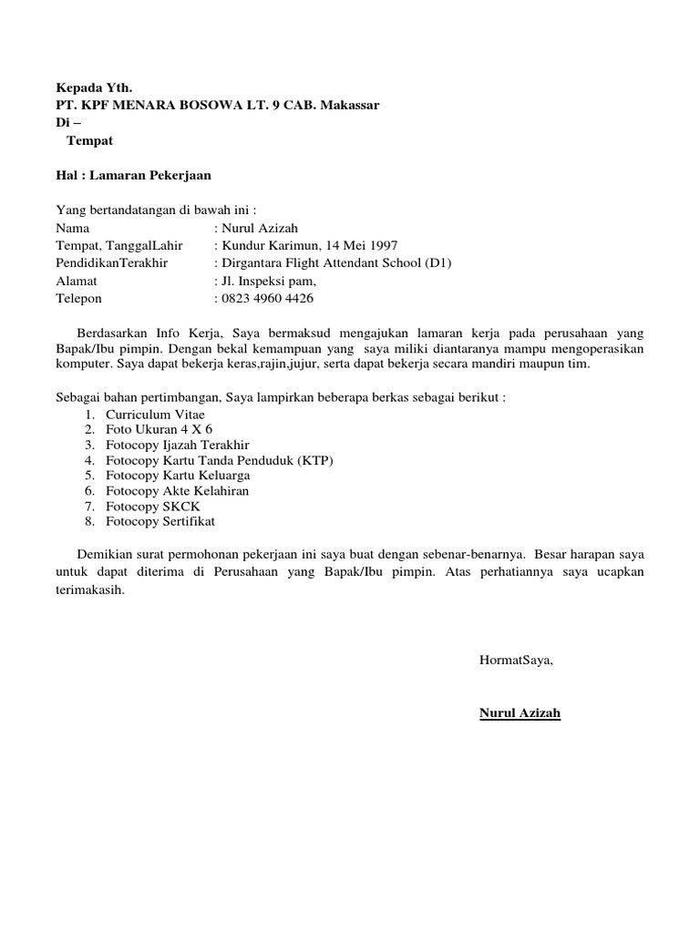 Download 65+ Contoh Surat Surat Lamaran Kerja Pt Terbaru Gratis