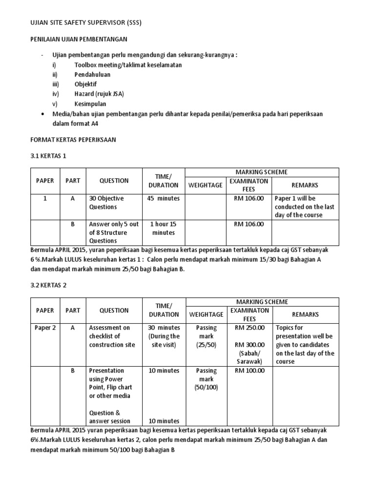 Format Ujian Site Safety Supervisor