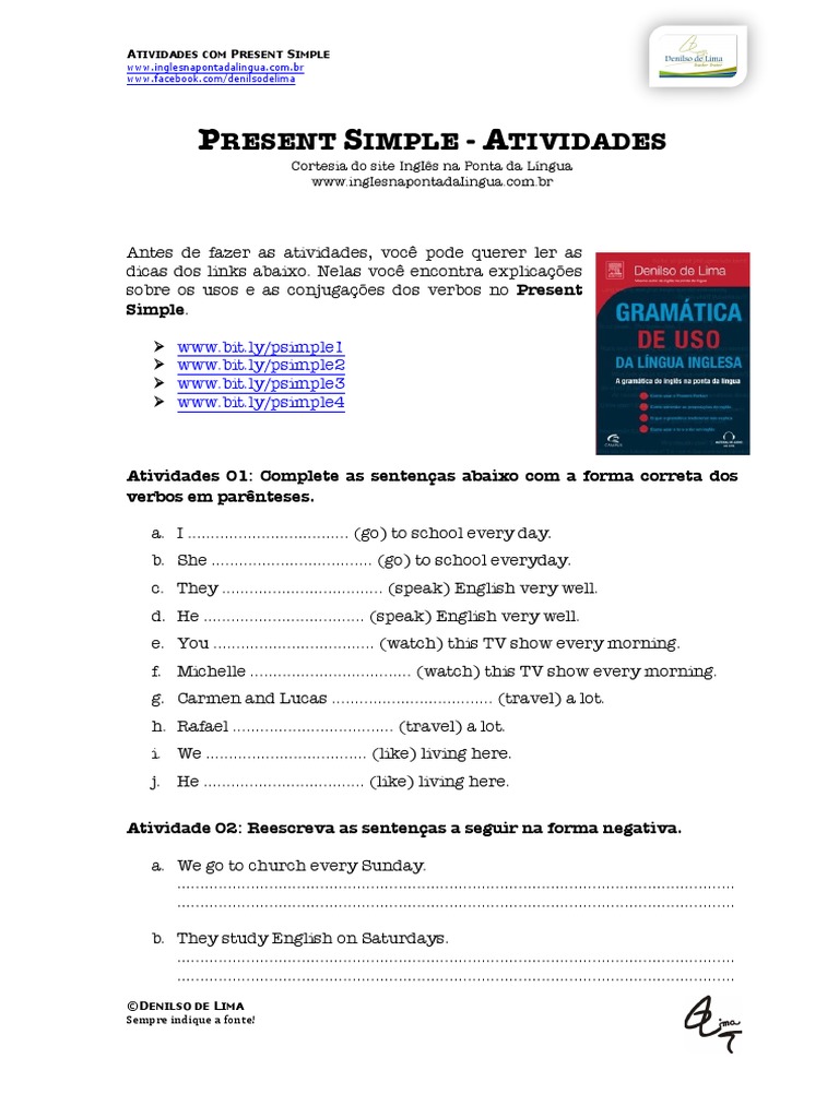 Present Simple Exercícios Resolvidos – EHUA