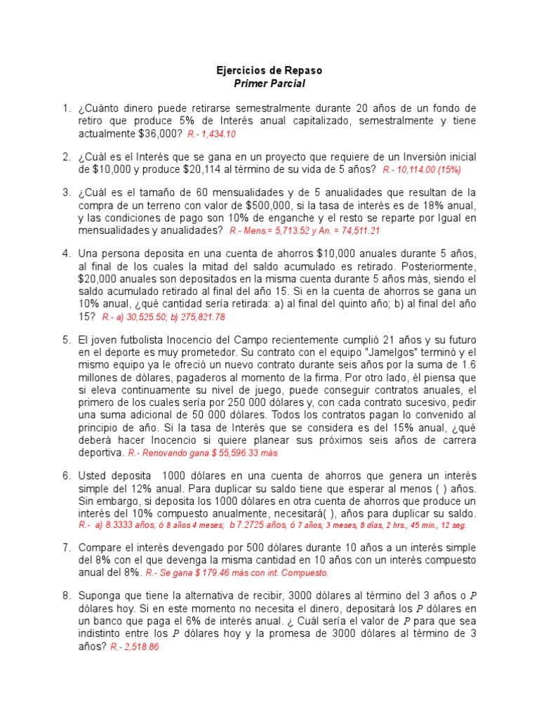 Ejercicios de Repaso Primer Parcial PDF | PDF | Interés | Bancario