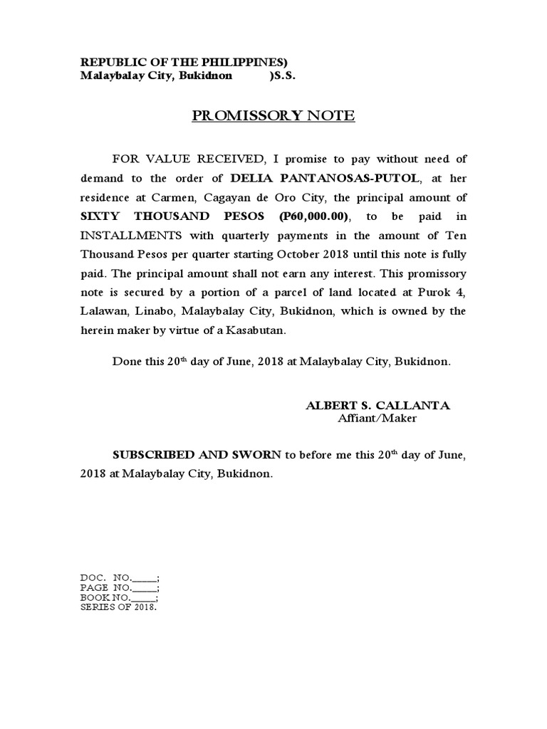 Promissory Note for P60,000 Loan | PDF