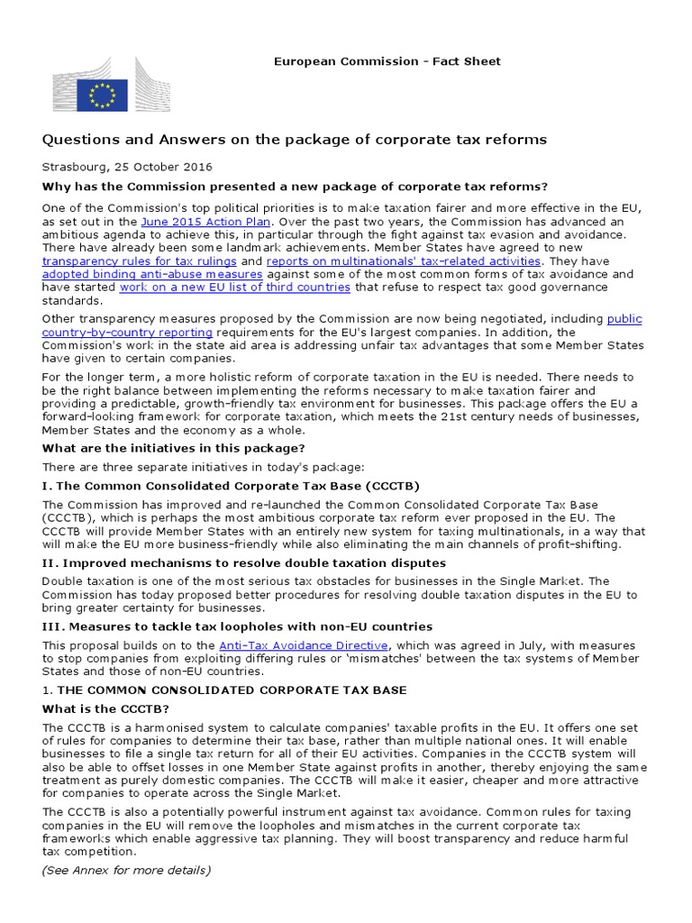 EU Corporate Tax Reform Q&A Guide | PDF | Double Taxation | Tax Avoidance