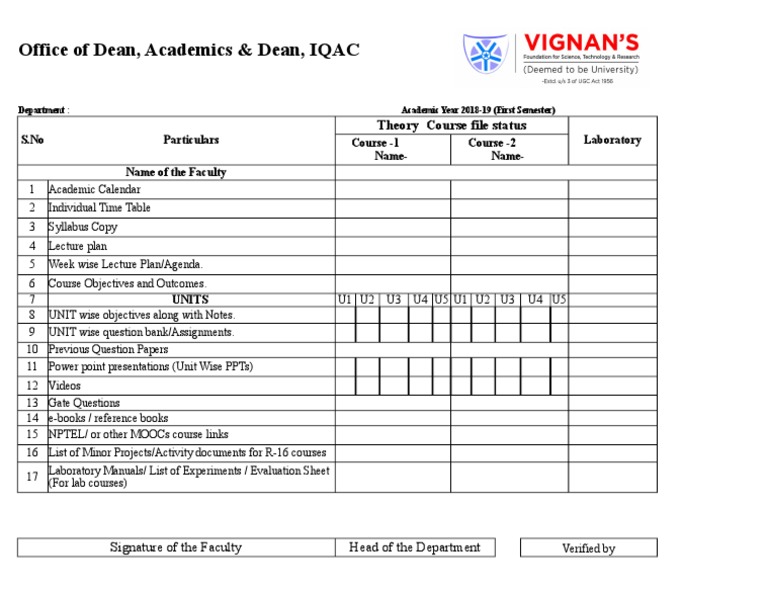 Academic Course Documentation Checklist | PDF