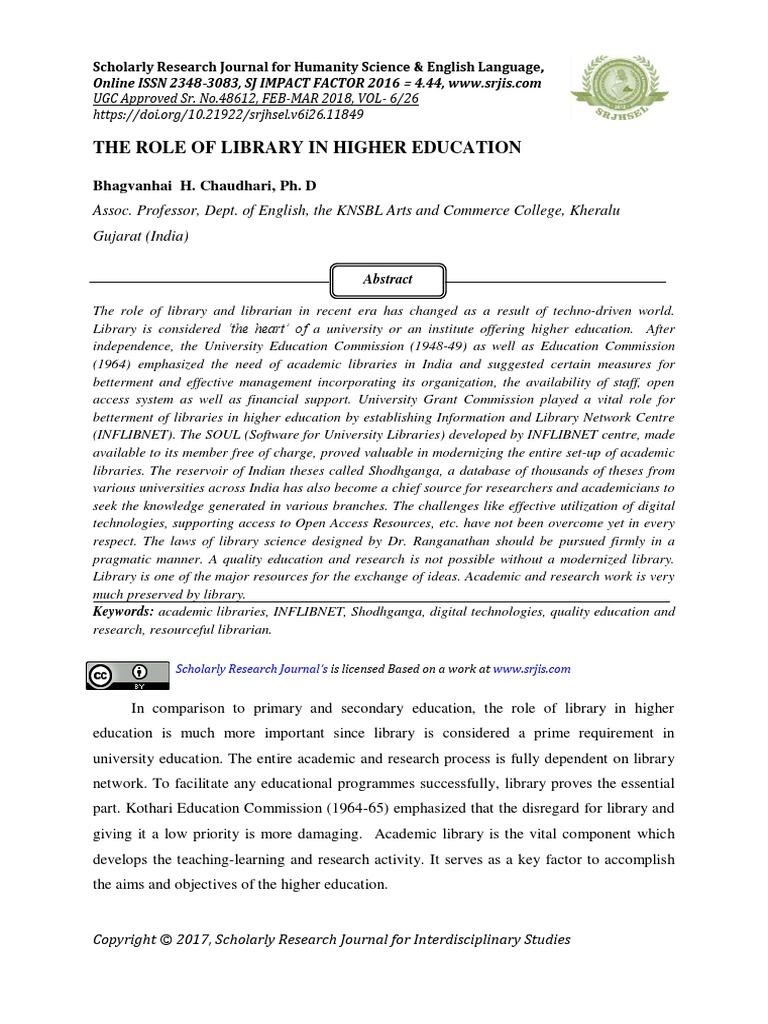 The Role of Library in Higher Education | PDF | Libraries | Librarian