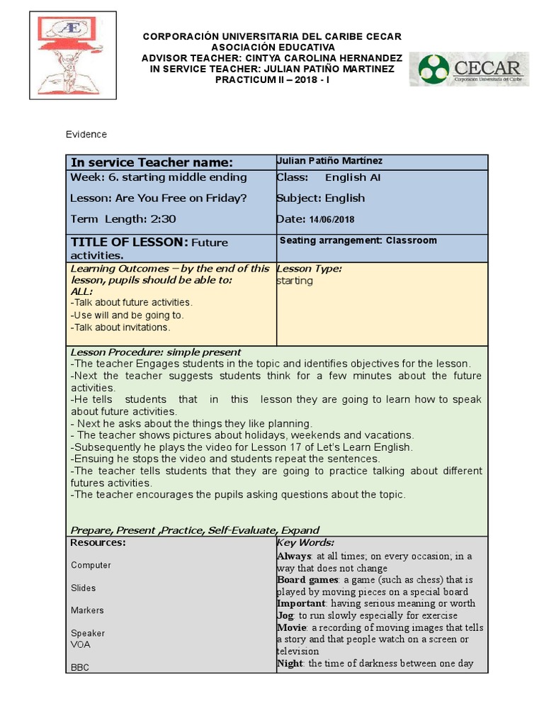 Future Activities Lesson Plan | PDF | Teachers | Linguistics