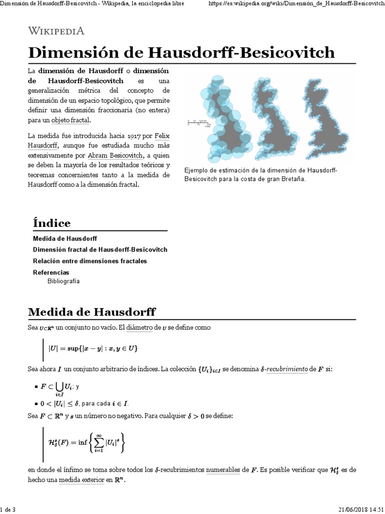 Dimensión de HausdorffBesicovitch PDF Dimensión Topología