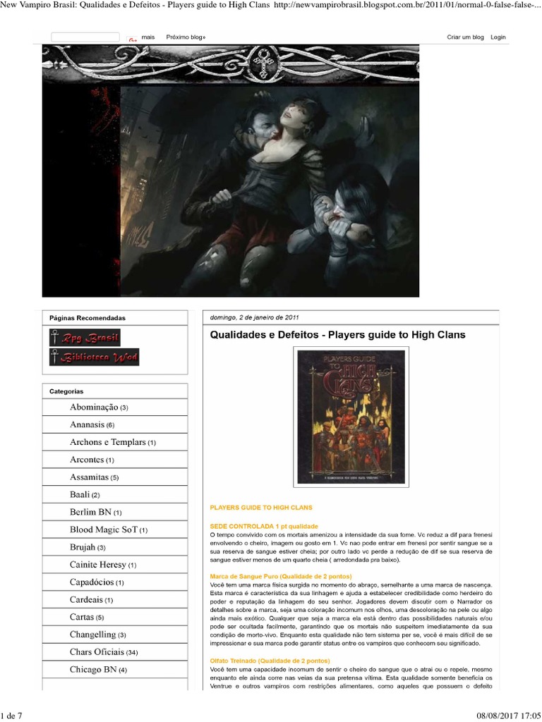 Guide to High Clan Qualities and Flaws in Vampire: The Masquerade | PDF