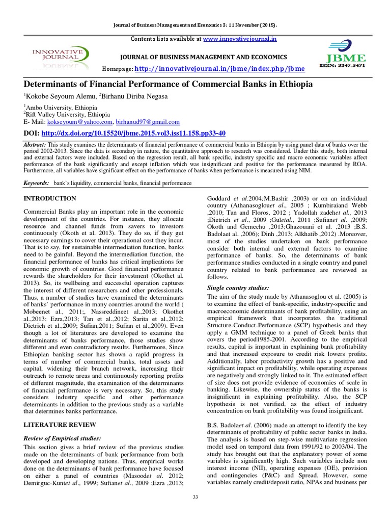 Financial Performance of Ethiopian Banks | PDF | Capital Structure | Banks