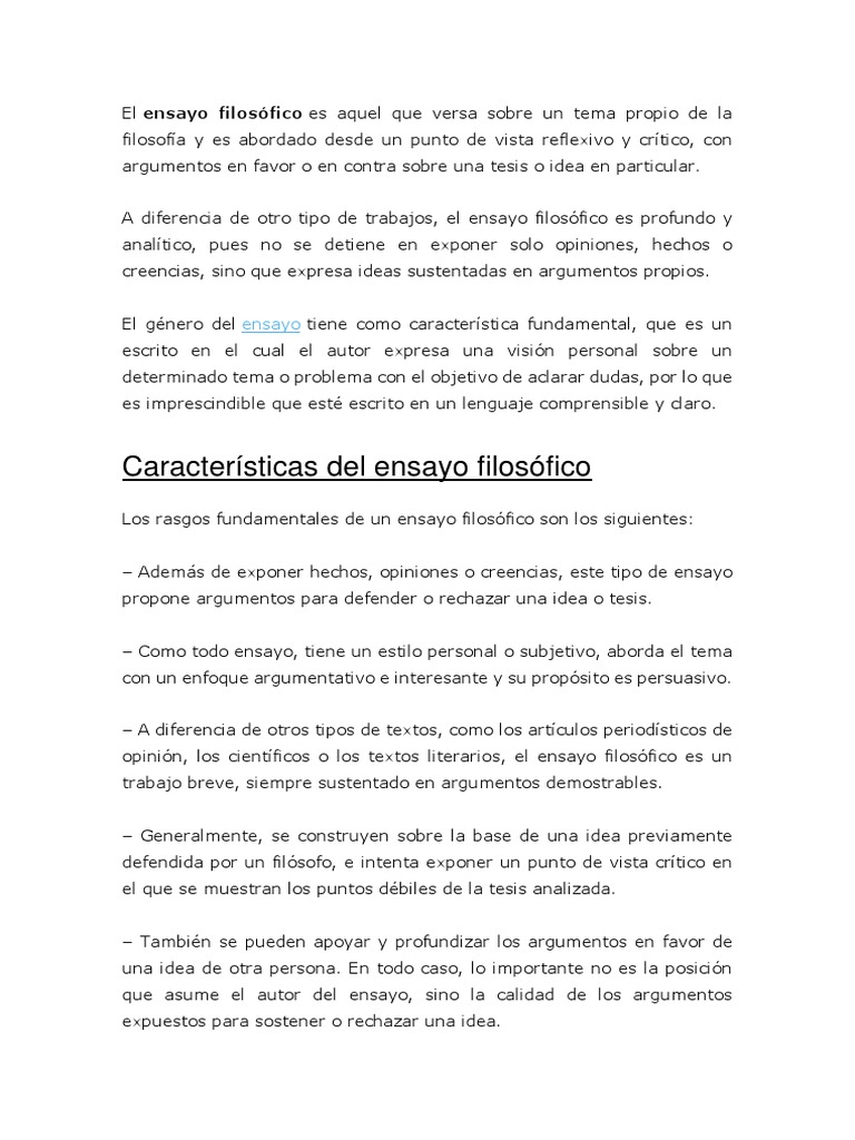Características del ensayo filosófico Ensayos