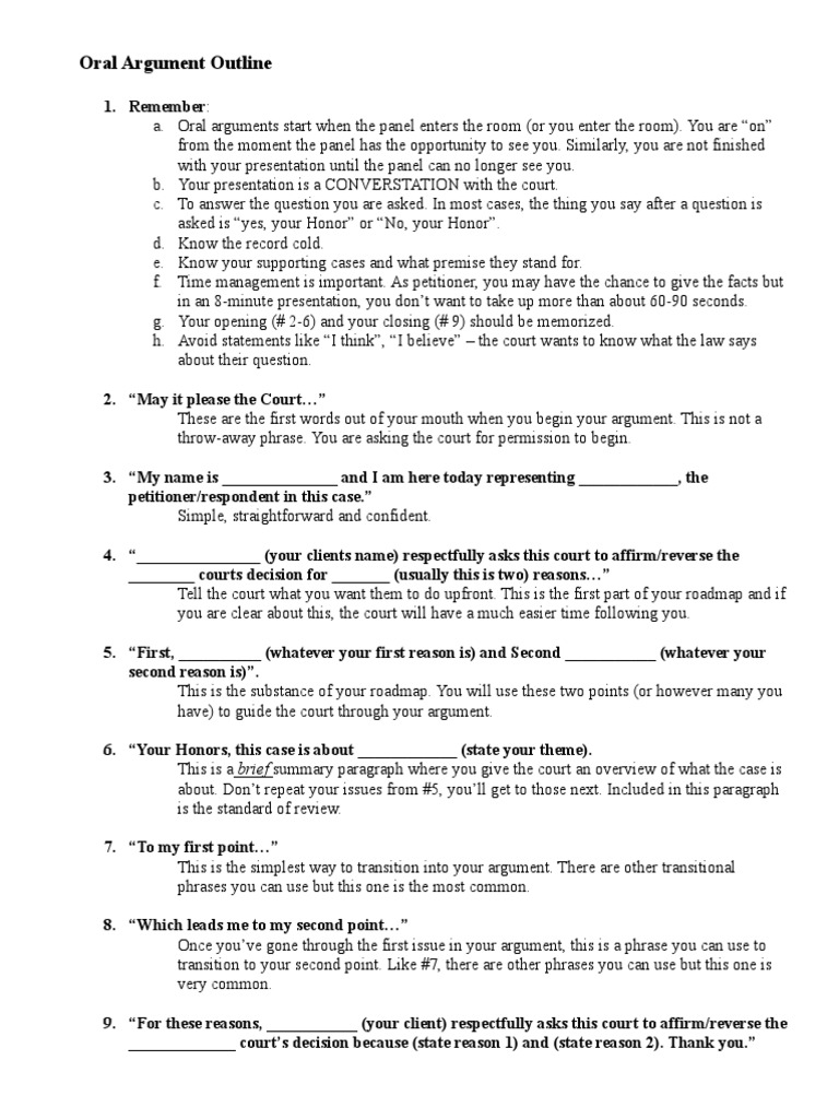 Oral Argument Outline PDF United States Federal Courts Argument