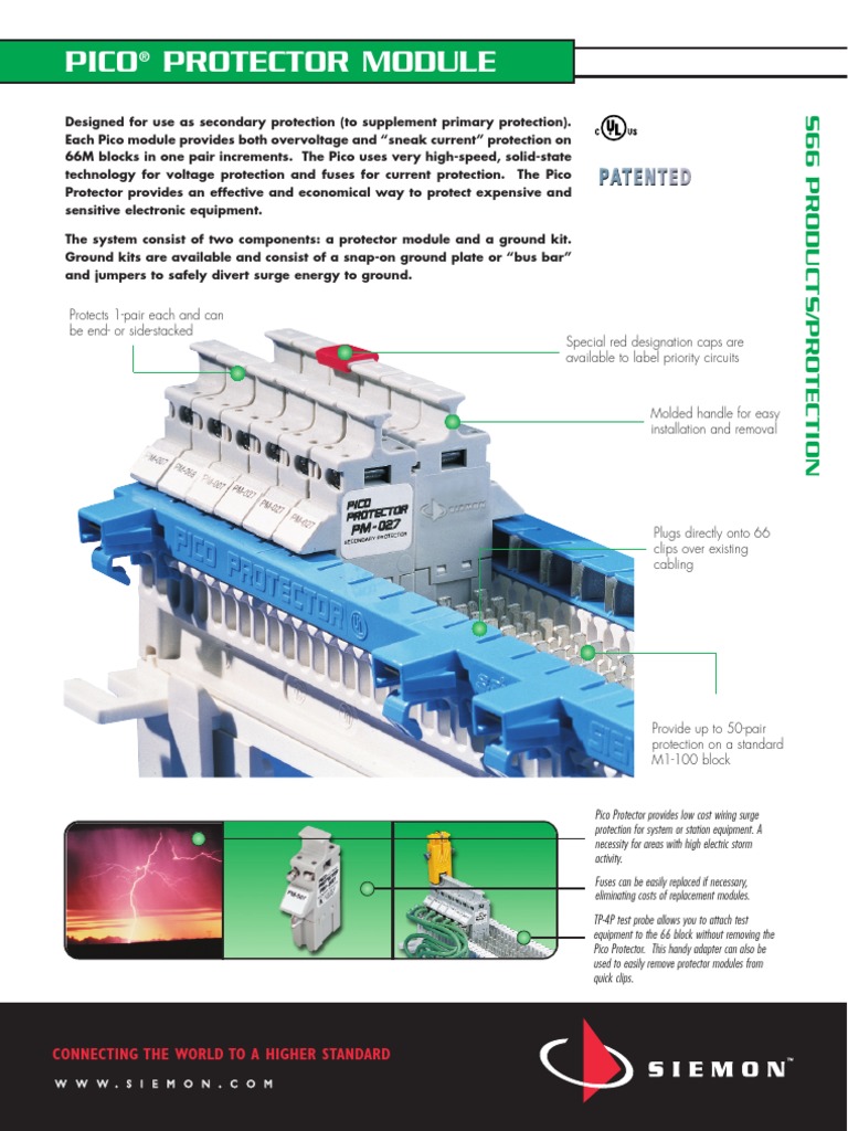 Siemon Pico Protector Module Spec Sheet | PDF | Fuse (Electrical) | Voltage