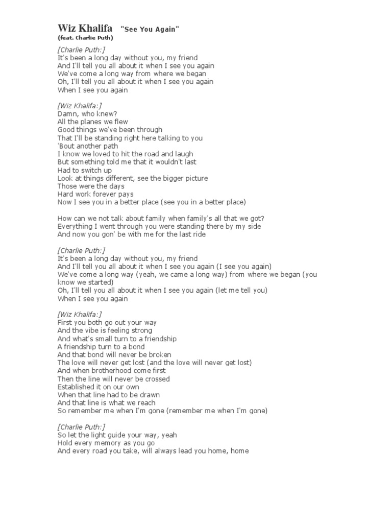 See You Again Lyrics Pdf Leisure