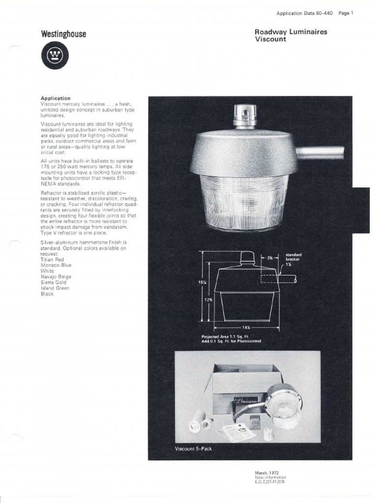 Westinghouse Lighting Viscount Series Roadway Spec Sheet 372 PDF