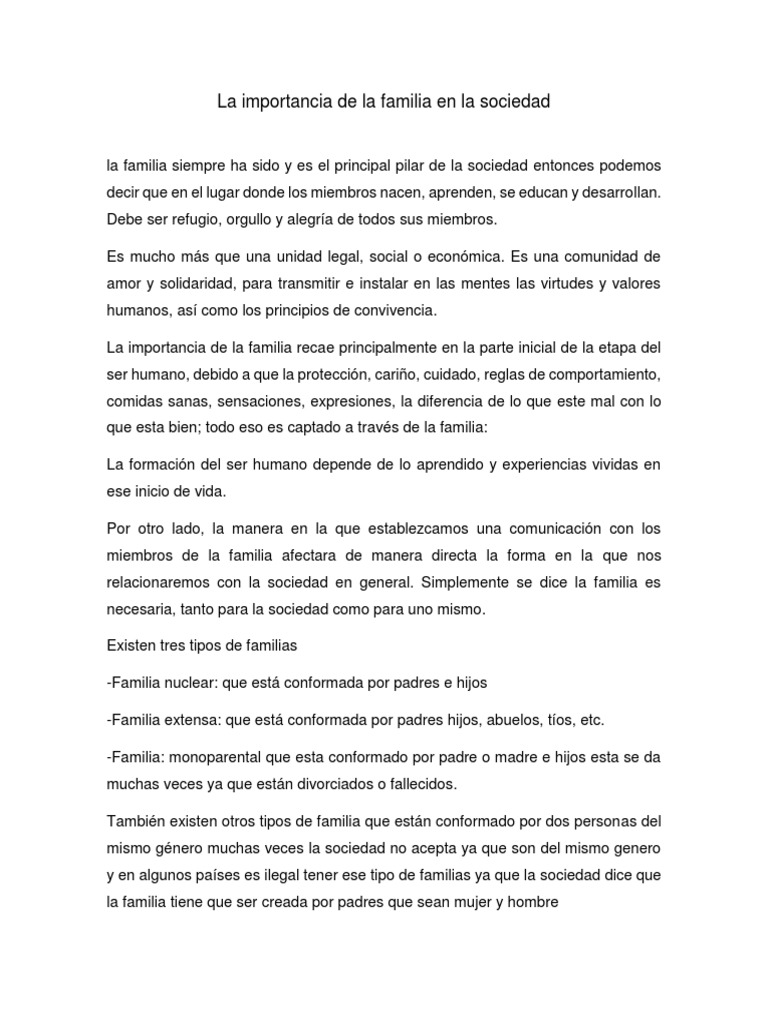 Importancia de la familia en la sociedad | PDF | Familia | Sociedad
