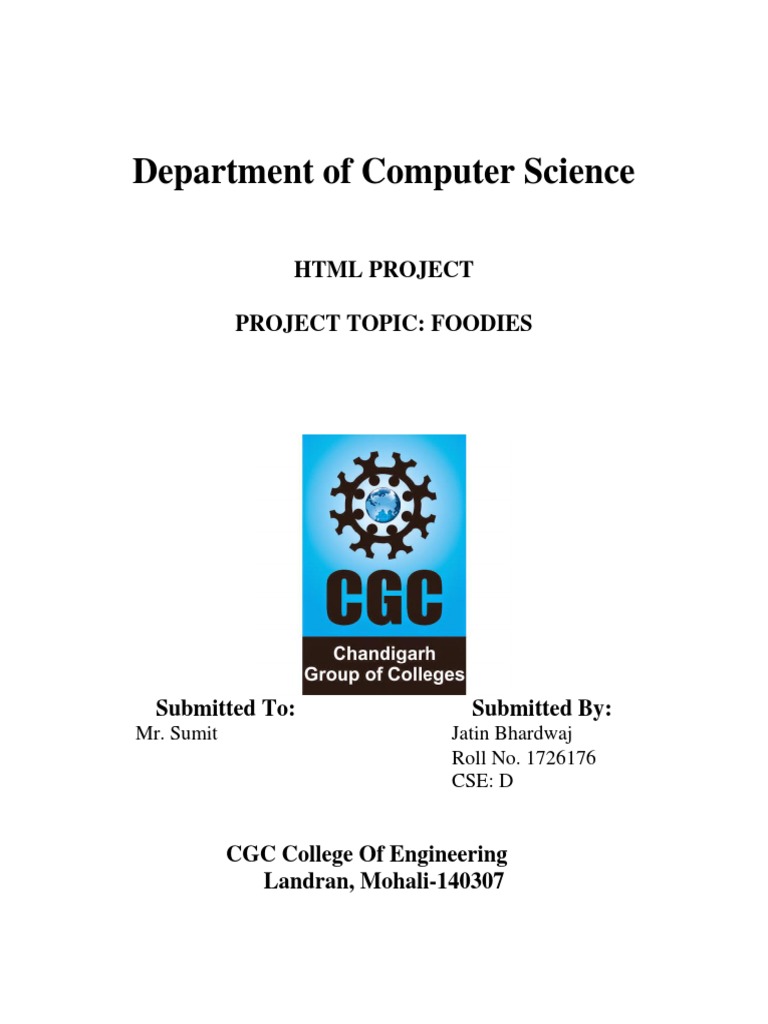 Department of Computer Science: HTML Project Project Topic: Foodies ...