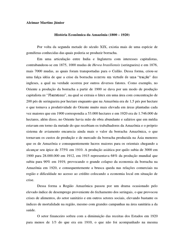 Crise da Borracha na Amazônia (1800-1920) | PDF | Economia | Produto de ...