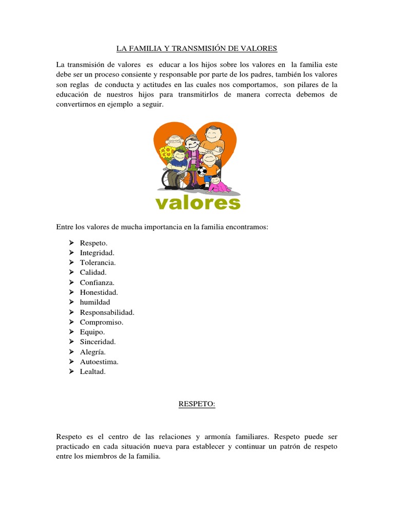 Transmisión de Valores en la Familia | PDF | Autoestima | Familia