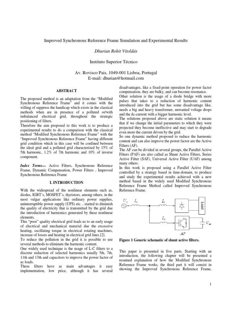 Improved Synchronous Reference Frame Simulation and Experimental ...