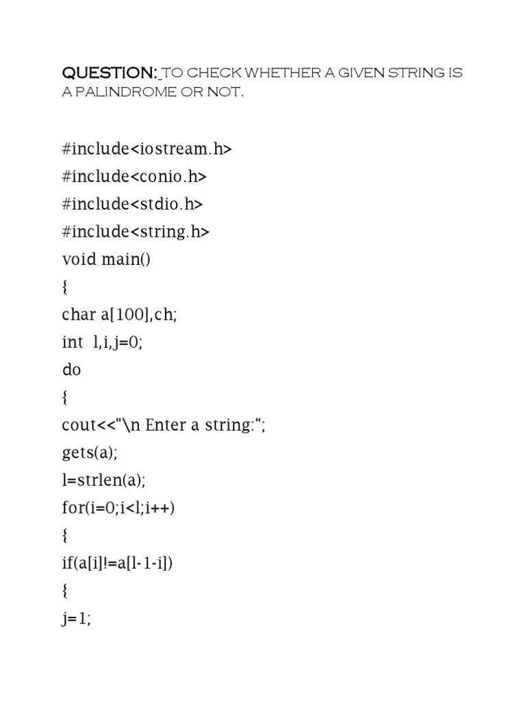 To Check Whether A Given String Is A Palindrome or Not | PDF | Matrix ...