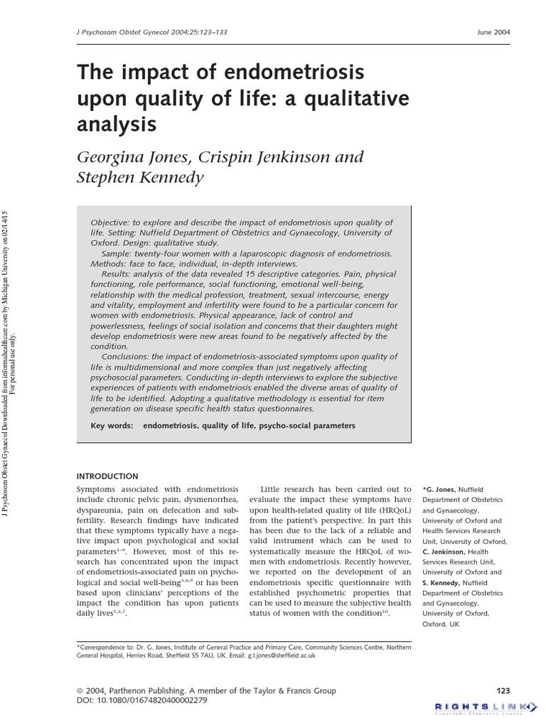 The Impact of Endometriosis Upon Quality of Life - A Qualitative ...