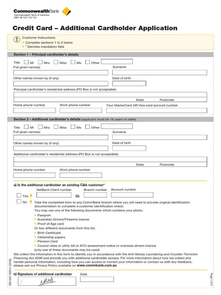 Additional Cardholder Application Form | PDF | Identity Document ...