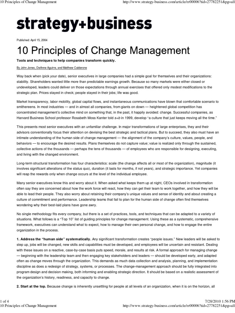 Top 10 Principles of Change Management | PDF | Change Management ...