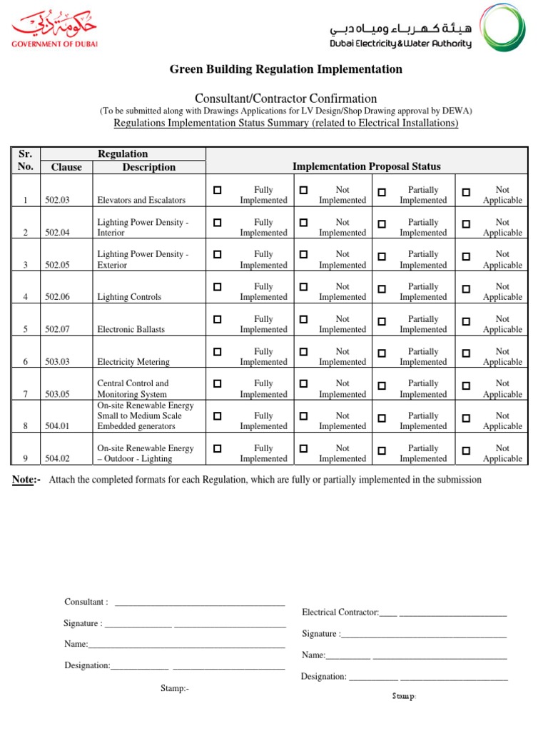Green Building Regulation Compliance Form | PDF | Lighting | Elevator
