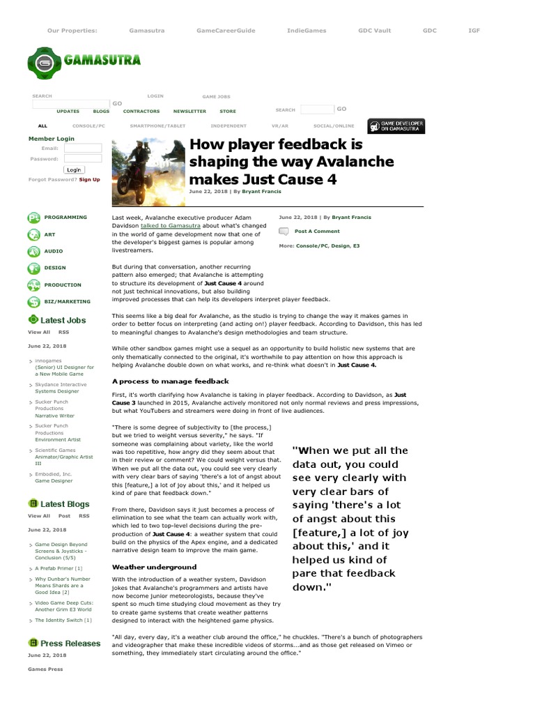 Gamasutra - How Player Feedback Is Shaping The Way Avalanche Makes Just ...