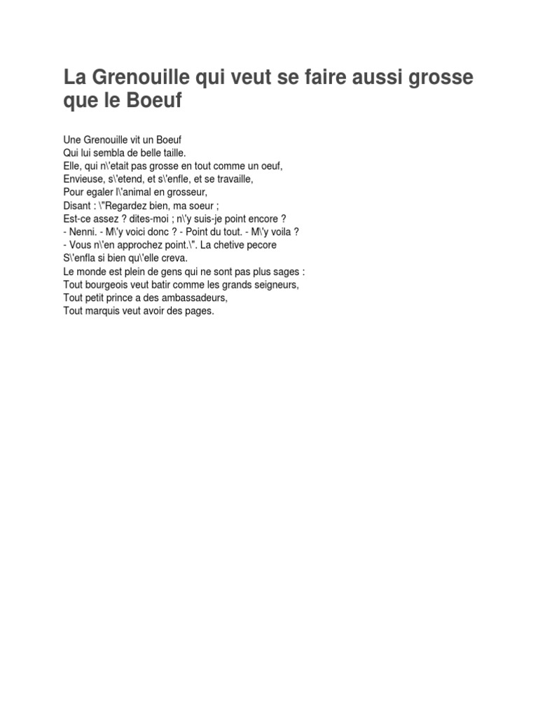 La Grenouille Qui Veut Se Faire Aussi Grosse Que Le Boeuf