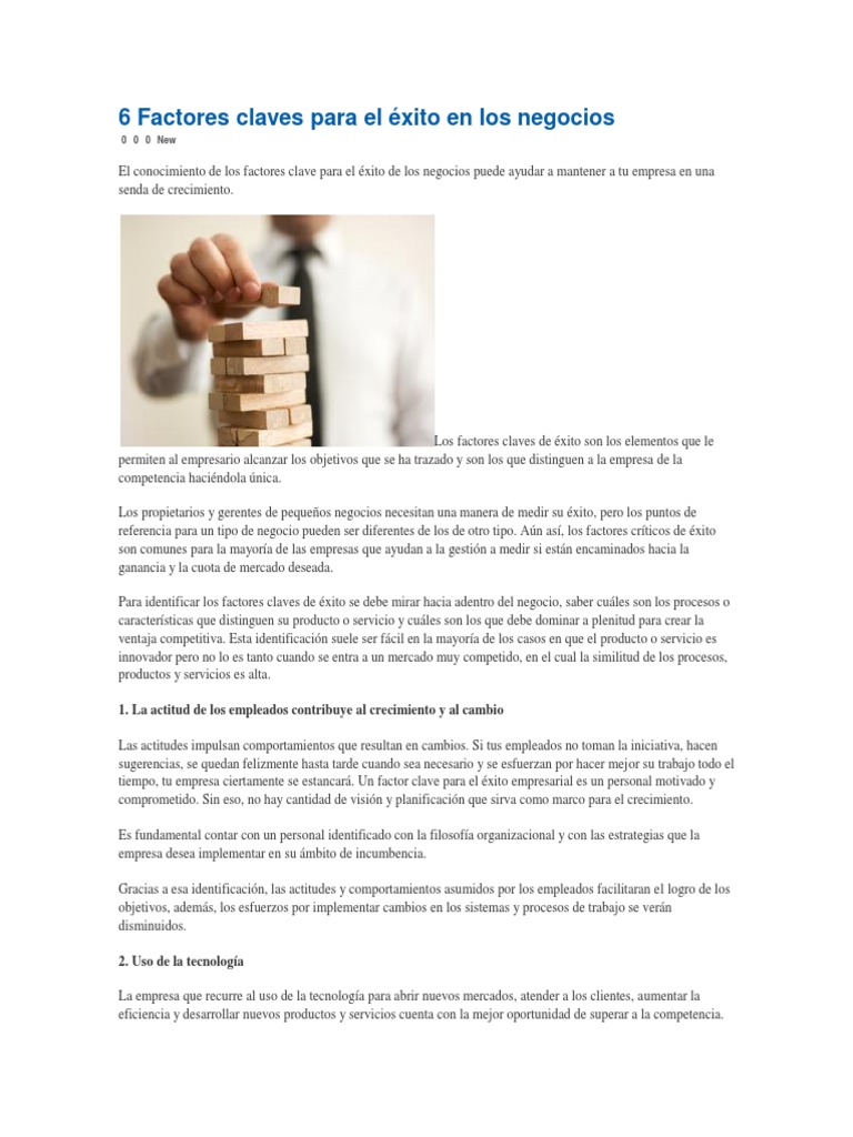 6 Factores Claves para El Éxito en Los Negocios | PDF | Calidad ...
