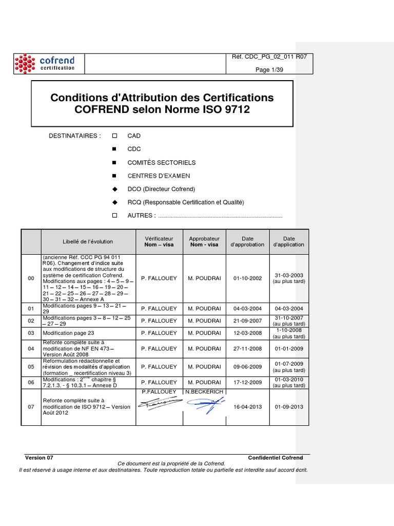 Conditions de Certification Cofrend ISO 9712 | PDF | Contrôle non ...