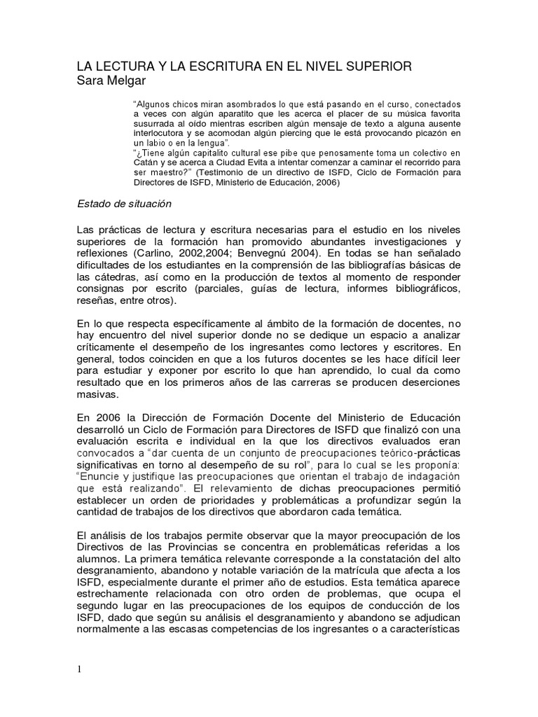 La Lectura y La Escritura en El Nivel Superior | PDF | Dialecto | Maestros