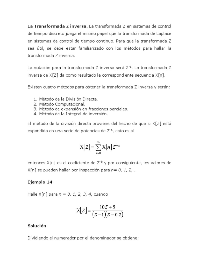 Métodos de Transformada Z Inversa | PDF | Fracción (Matemáticas ...