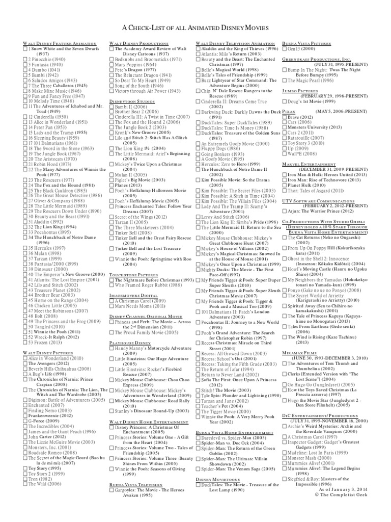 Completist Geeks Disney Movie List PDF | PDF