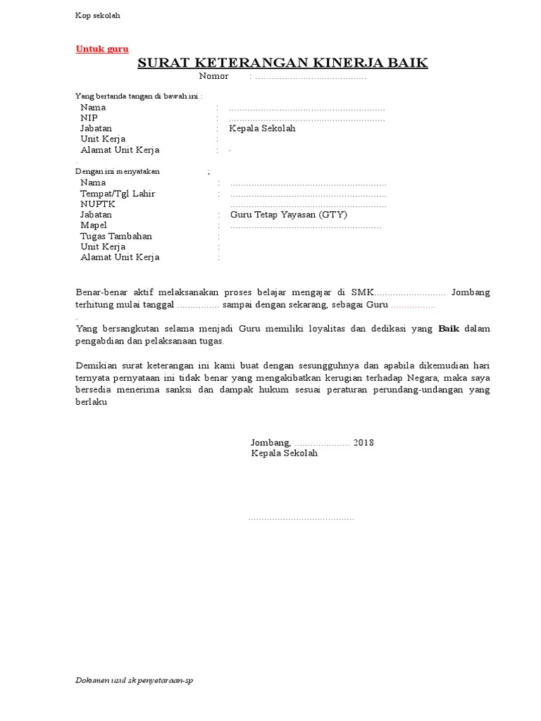Surat Keterangan Kinerja Baik Pdf