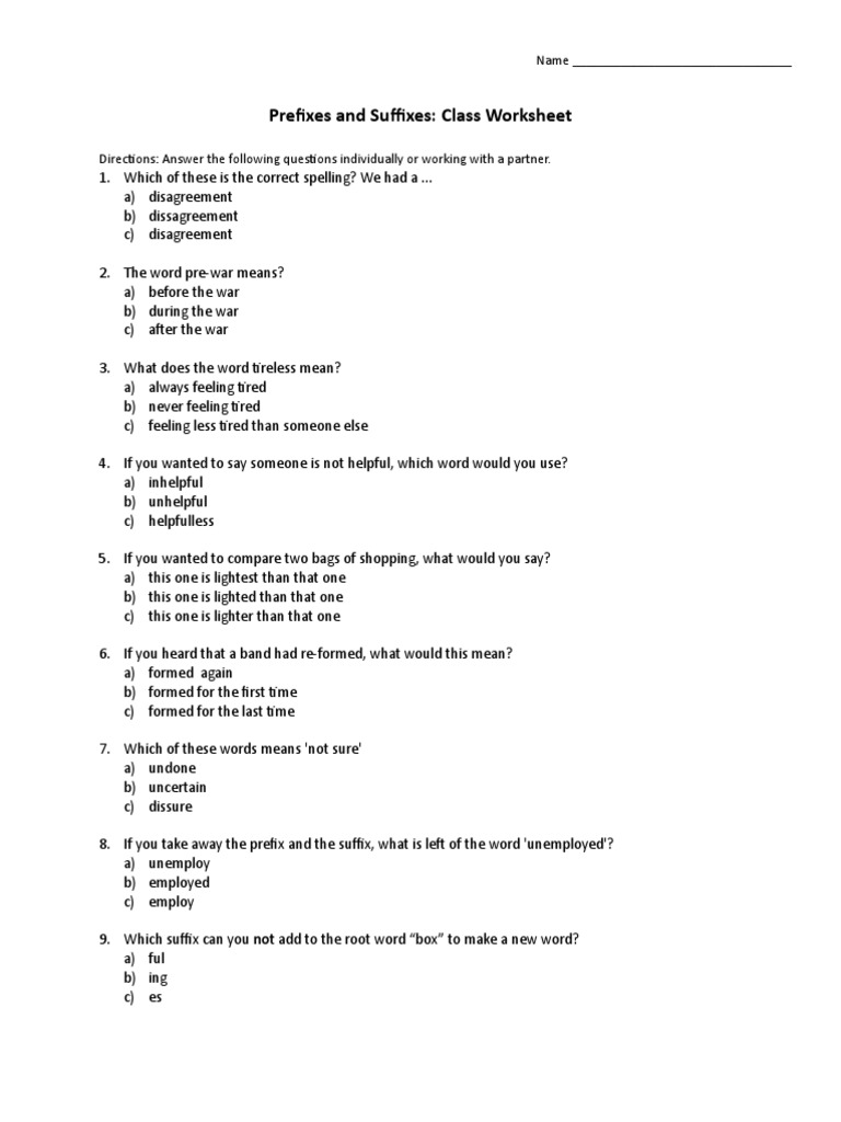 Prefixes Suffixes Worksheet | Language Mechanics | Morphology