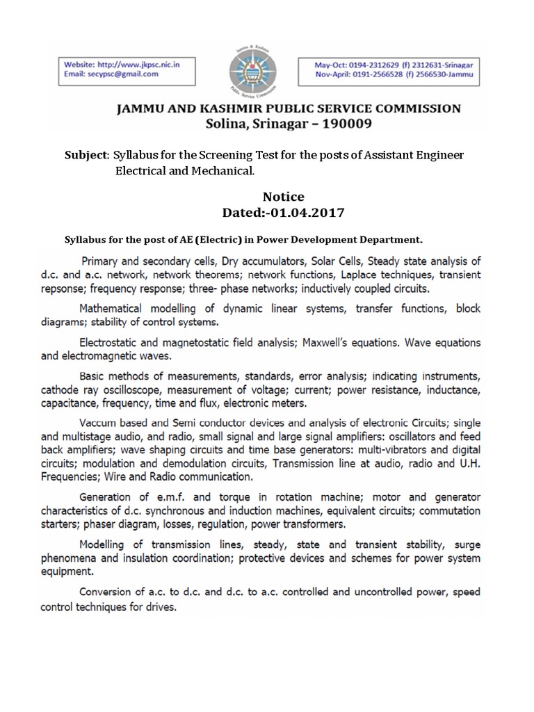 Subject: Syllabus For The Screening Test For The Posts of Assistant ...